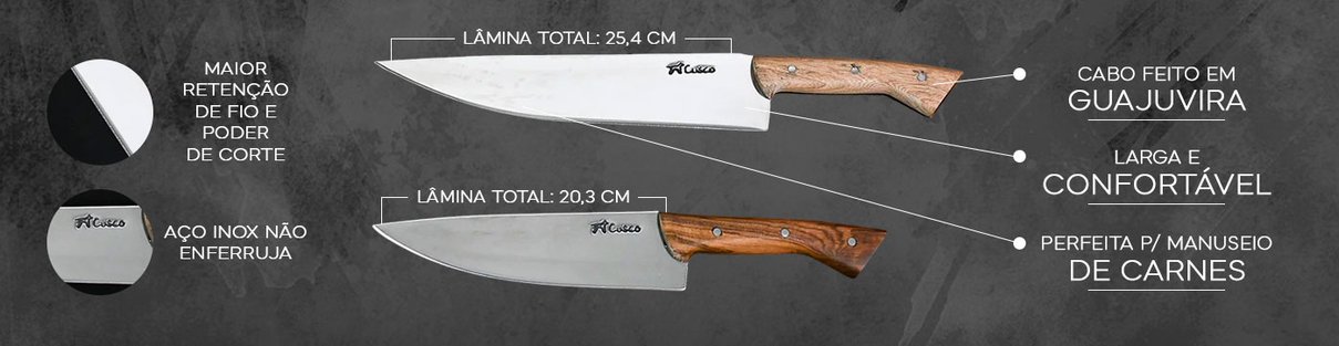 faca cusco carneadeira em inox 3mm com bainha sola